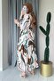 MA131 Model Patterned and Belted Brown Dress - 5