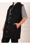 Black Large Size Sleeveless Denim Vest - Alia - 2