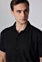 Men's Slim Fit Short Sleeve Knitted Texture Armur Patterned Summer Black Shirt - 3