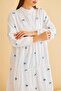 Green women's guipure embroidered and buttoned brocade oversize dress - 6
