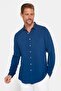 Slim Fit Long Sleeve Slim Fit Flowing Viscose Stylish Men's Navy Blue Shirt