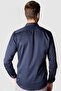 Modern Slim Fit Long Sleeve Plain Satin Cotton Men's Navy Blue Shirt - 4