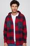 Relax Fit Long Sleeve Double Pocket Hooded Checked Snap Fastener Winter Lumberjack Red-Navy Blue Men's Shirt - 3