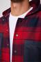 Relax Fit Long Sleeve Double Pocket Hooded Checked Snap Fastener Winter Lumberjack Red-Navy Blue Men's Shirt - 4
