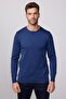 Men's Slim Fit Crew Neck Indigo Knitwear Sweater - 2