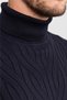 Men's Slim Fit Slim Fit Full Turtleneck Hair Knit Pattern Navy Blue Knitwear Sweater - 3