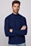 Men's Slim Fit Slim Fit Half Turtleneck Patterned Non-Pilling Navy Blue Knitwear Sweater - 2