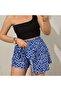 Blue, Elastic Waist, Helen Fabric Shorts Skirt - 2