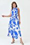 Women's Belted, Side Pocketed , Tie-Neck Detail , Floral Print , Flared Midi Length Dress 3690