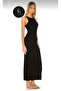 Women's black side slit sleeveless crew neck lined non-see-through silk jersey maxi dress - 2
