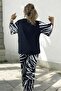 Sleeve Ends with Guipure Detail, Comfortable Fit, Crew Neck Blouse, Elastic Waist Pants, Plus Size Combed Cotton Set - 8