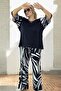 Sleeve Ends with Guipure Detail, Comfortable Fit, Crew Neck Blouse, Elastic Waist Pants, Plus Size Combed Cotton Set - 5