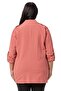 Plus Size Rose Dried Rose Shirt with Shoulder Epaulettes, Folded Sleeves, Slits and Snap Fasteners - 3