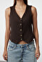 Brown Regular Crop/Short Woven Vest Twoss22Ye0046 - 4