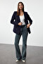 Dark Navy Regular Lined Double Breasted Woven Blazer Jacket Twoss21Ce0107