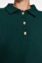 Koyu Zümrüt Yeşili Selanik/Triko Görünümlü Regular Kalıp Düğmeli Örme Sweatshirt TWOAW24SW00143 - 4
