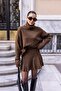 Women's Turtleneck Knitwear Skirt Set Brown - 2