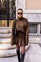 Women's Turtleneck Knitwear Skirt Set Brown - 3
