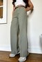 Women's Linen Pants with Elastic Waist, Green Palazzo Pants 51016