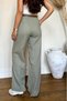 Women's Linen Pants with Elastic Waist, Green Palazzo Pants 51016 - 7