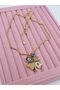 Gold Evil Eye Beaded Enamel Clover Twist Steel Necklace - 2