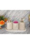 Beige marble set liquid soap dispenser - sponge - 4 pieces