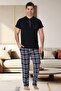 100% Cotton Short Sleeve 3-Piece (Short-Long Single Bottom-Short Sleeve T-Shirt) Men's Pajama Set - 2