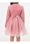 Girl's Dress with Rib Fabric Top and Bottom Lining Tulle Cherry - 3
