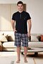 100% Cotton Short Sleeve 3-Piece (Short-Long Single Bottom-Short Sleeve T-Shirt) Men's Pajama Set - 3