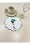 6 Pieces Linen Fabric Embroidered Tulip Pattern Coffee Side Cocktail Napkin & Coaster