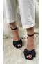 Black Thin Heeled Blunt Toe Bow Evening Dress Shoes - Ankle Tied Serrated Sole 7065 - 2