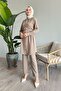 Front-Tie Beige Two-Piece Set