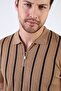 Camel Zippered Polo Collar 100% Cotton Men's Knitwear T-shirt - 2