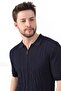 Navy Blue Polo Collar Zippered 100% Cotton Men's Knitwear T-shirt - 6