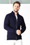 Men's Navy Blue Double Zippered Knitwear Cardigan - 2
