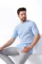 Blue Crew Neck 100% Cotton Men's Knitwear T-shirt - 3