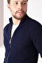 Men's Navy Blue Double Zippered Knitwear Cardigan - 4