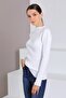 Women's White Modern Collar Long Sleeve Knitwear Sweater