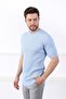 Blue Crew Neck 100% Cotton Men's Knitwear T-shirt - 5