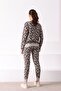 Women's Beige Brown Leopard Patterned Crew Neck Cashmere Knitwear Sweater - 5