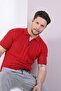 Red Polo Collar Zippered 100% Cotton Men's Knitwear T-shirt - 3