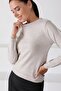 Women's Beige Round Neck Knitwear Sweater - 2