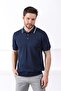 A.navy/white Collar Stripe Buttoned 100% Cotton Men's Knitwear T-shirt - 4