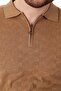 Camel Polo Collar Zippered 100% Cotton Men's Knitwear T-shirt - 3