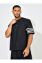 Oversized Stretch Pique Knit T-Shirt & Striped Shorts Set - 2