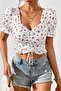 Women's white cherry print ruched blouse - 5