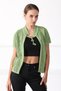Women's Pistachio Green Round Collar Cotton Knitwear Cardigan - 4