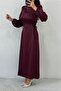 Satin Hijab Evening Dress - Side Cross Tied - 3
