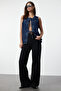 Dark Blue Front Tie Oversize Denim Vest Twoaw25Ye00063 - 2