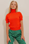 Women's Dark Orange Turtleneck Short Sleeve Basic Knitwear Sweater Alc-X10997 - 3